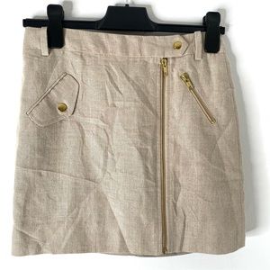 J.Crew Neutral Linen Skirt Zip Front Fitted Utility Style